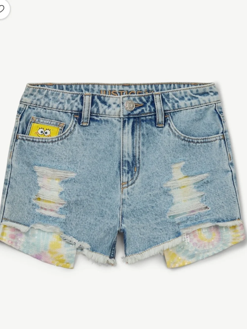 SpongeBob Girls Justice Light Wash Blue Denim Sequin Shorts Size 6 NWT